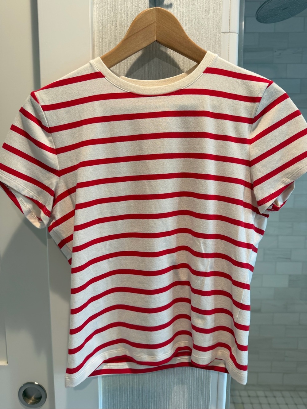 Good American Red & White Striped Short Sleeve Tee